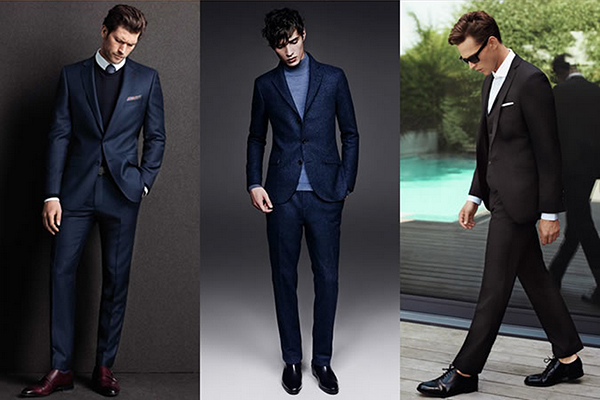 Suit màu đen phối với giày da nam đen