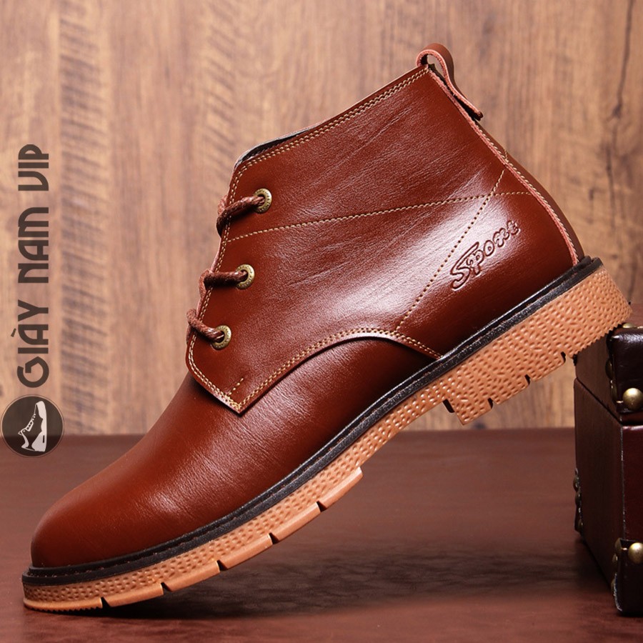 Giày da cổ cao nam mũi tròn khoá kéo màu trắng, đen thời trang cá tính GC04  - Puno Official Store | Lazada.vn